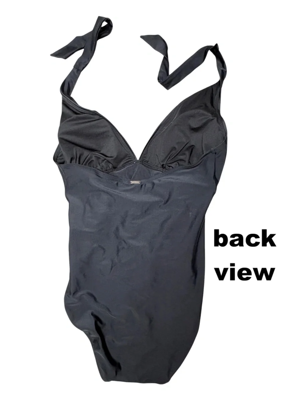 DKNY Black One Piece Halter Swimsuit L Shelf Bra Minimalist Vintage Modest Ruch - Picture 5 of 15